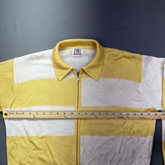 FIA Italia Sweater Women's L Handloomed White & Yellow Striped Full Zip Collared - Picture 6 of 15